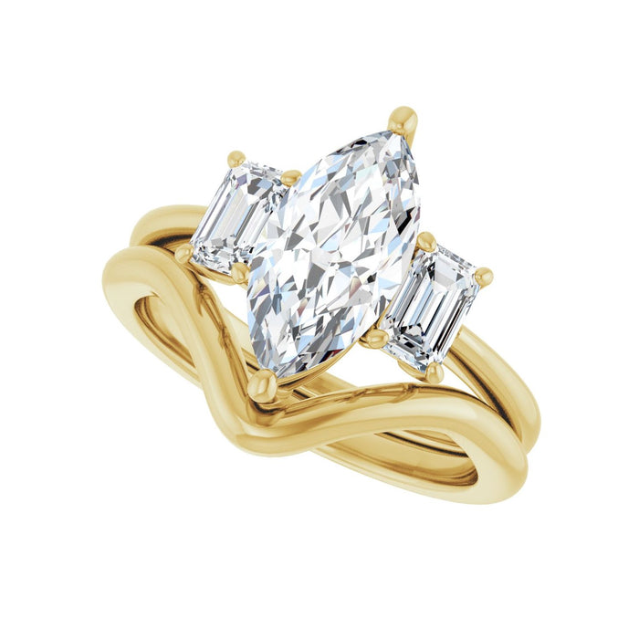 14K Yellow Gold 12x6 mm Marquise 3/4 CTW Lab-Grown Semi-Set Engagement Ring