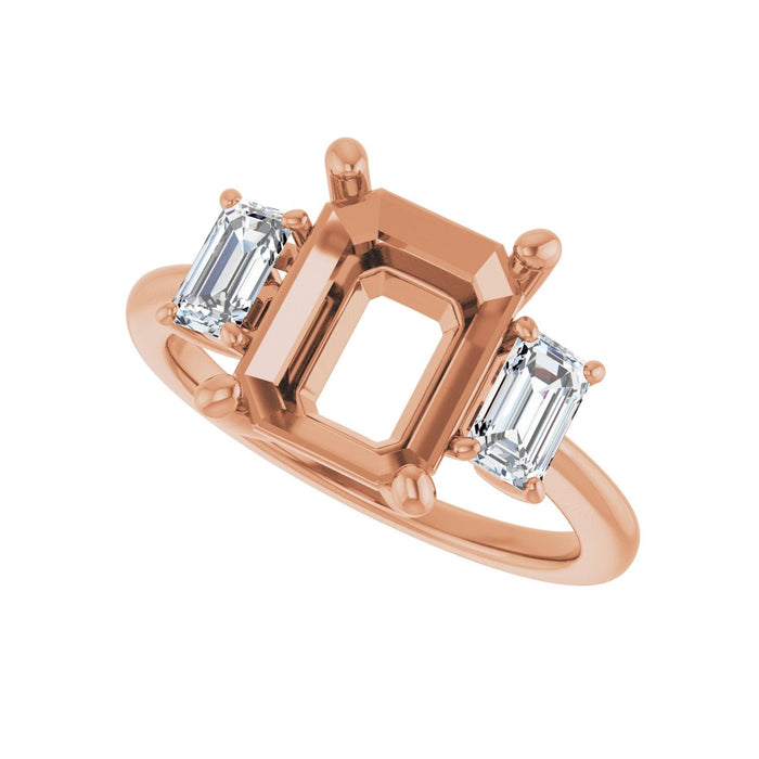 14K Rose Gold 10x8 mm Emerald 5/8 CTW Lab-Grown Semi-Set Engagement Ring