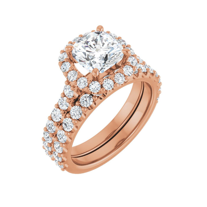 14K Rose Gold 7x7 mm Cushion 7/8 CTW Lab-Grown Diamond Semi-Set Engagement Ring