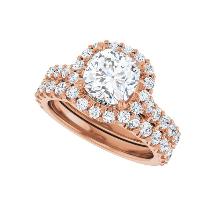 14K Rose Gold 7x7 mm Cushion 7/8 CTW Lab-Grown Diamond Semi-Set Engagement Ring