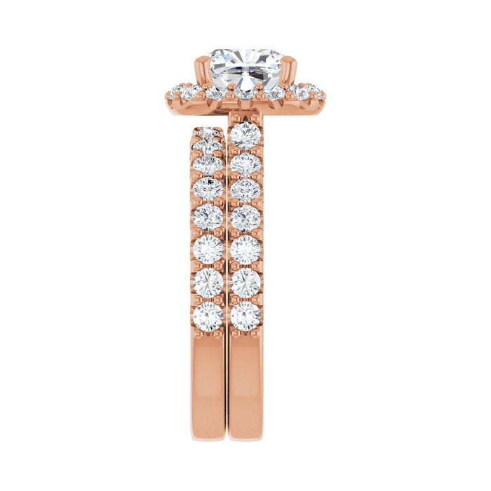 14K Rose Gold 7x7 mm Cushion 7/8 CTW Lab-Grown Diamond Semi-Set Engagement Ring