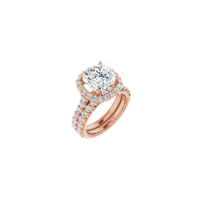 14K Rose Gold 9x9 mm Cushion 7/8 CTW Lab-Grown Diamond Semi-Set Engagement Ring