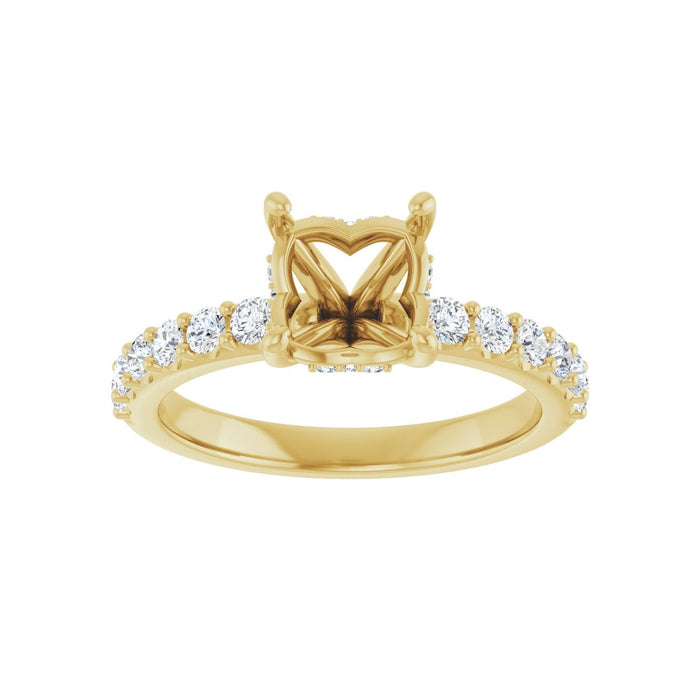 14K Yellow Gold 7x7 mm Cushion 1/2 CTW Lab-Grown Diamond Semi-Set Engagement Ring