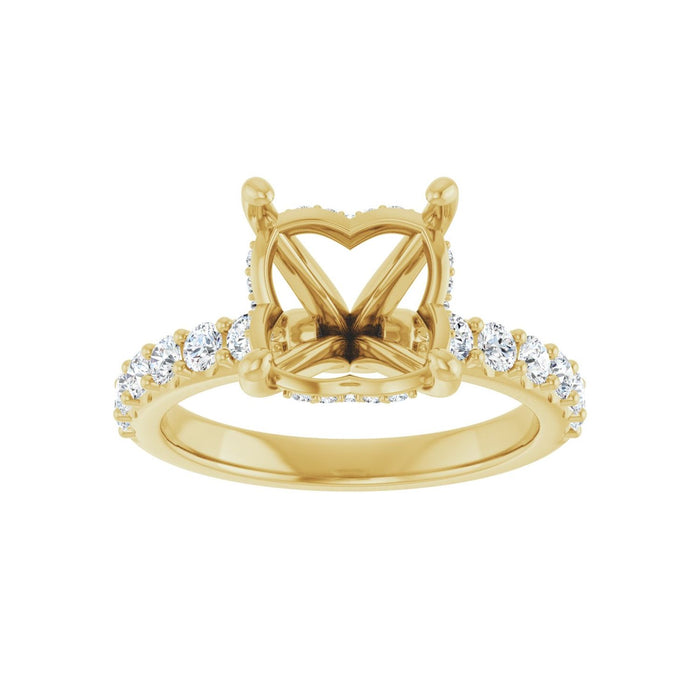 14K Yellow Gold 9x 9 mm Cushion 1/2 CTW Lab-Grown Diamond Semi-Set Engagement Ring