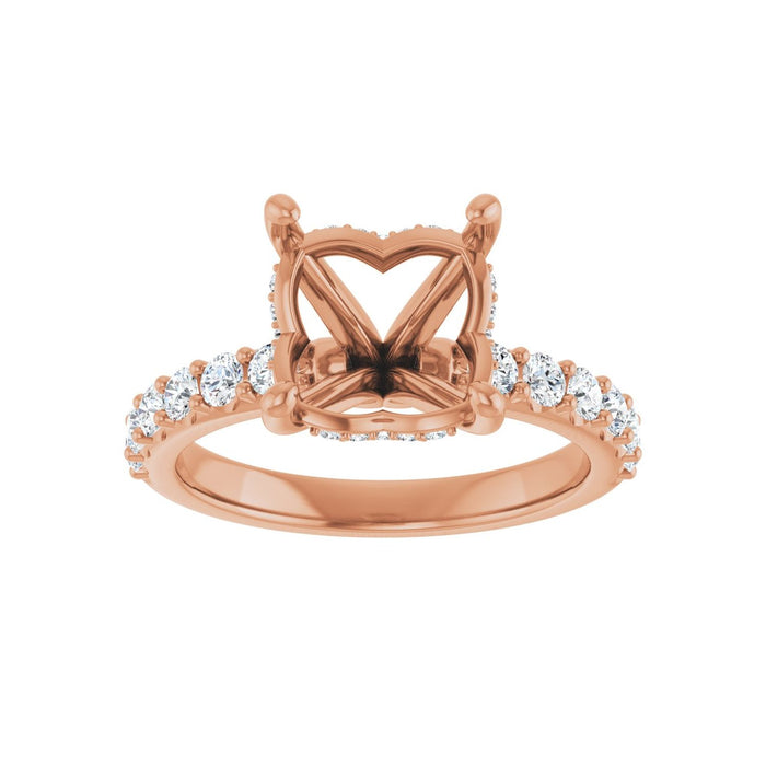 14K Rose Gold 9x 9 mm Cushion 1/2 CTW Lab-Grown Diamond Semi-Set Engagement Ring