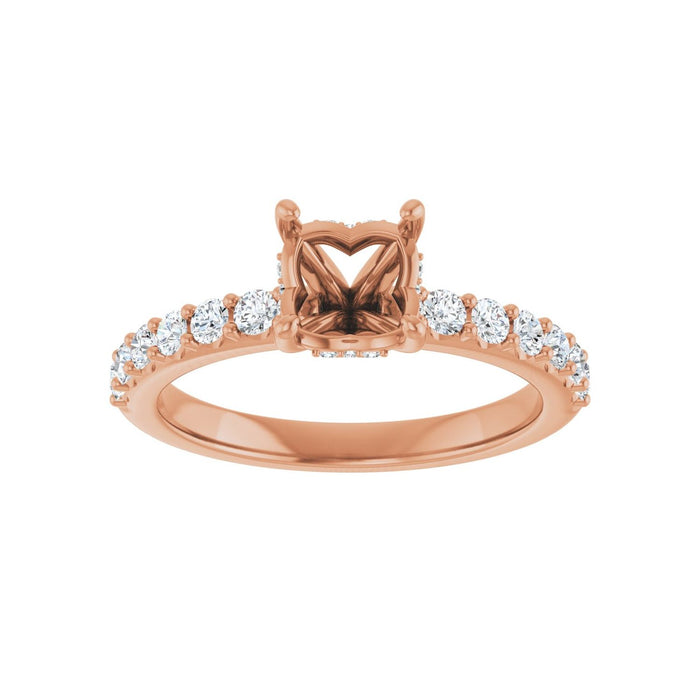 14K Rose Gold 6x6 mm Cushion 3/8 CTW Lab-Grown Diamond Semi-Set Engagement Ring