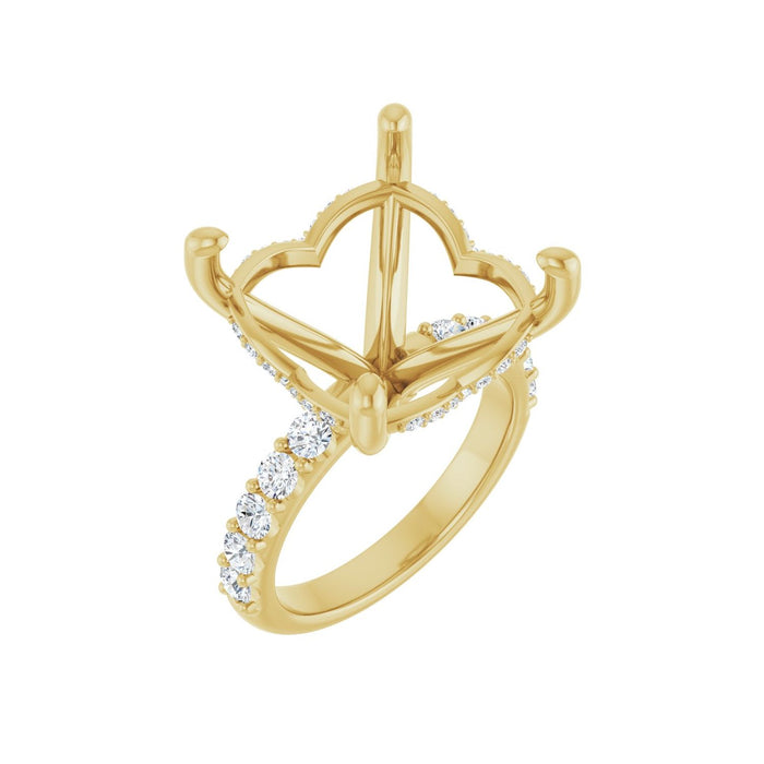 14K Yellow Gold 15x 15 mm Cushion 3/4 CTW Lab-Grown Diamond Semi-Set Engagement Ring