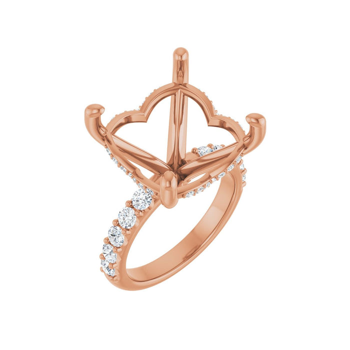 14K Rose Gold 15x 15 mm Cushion 3/4 CTW Lab-Grown Diamond Semi-Set Engagement Ring