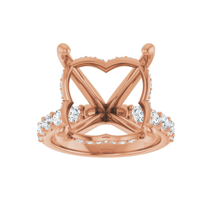 14K Rose Gold 14x 14 mm Cushion 3/4 CTW Lab-Grown Diamond Semi-Set Engagement Ring
