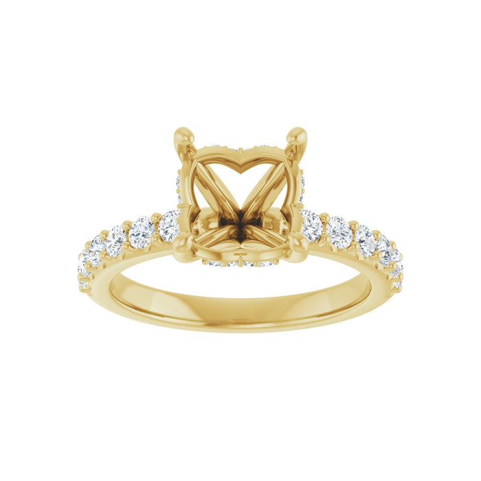 14K Yellow Gold 8x 8 mm Cushion 1/2 CTW Lab-Grown Diamond Semi-Set Engagement Ring