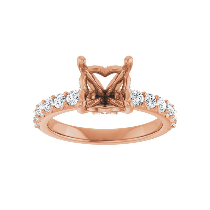 14K Rose Gold 7x 7 mm Asscher 1/2 CTW Lab-Grown Diamond Semi-Set Engagement Ring