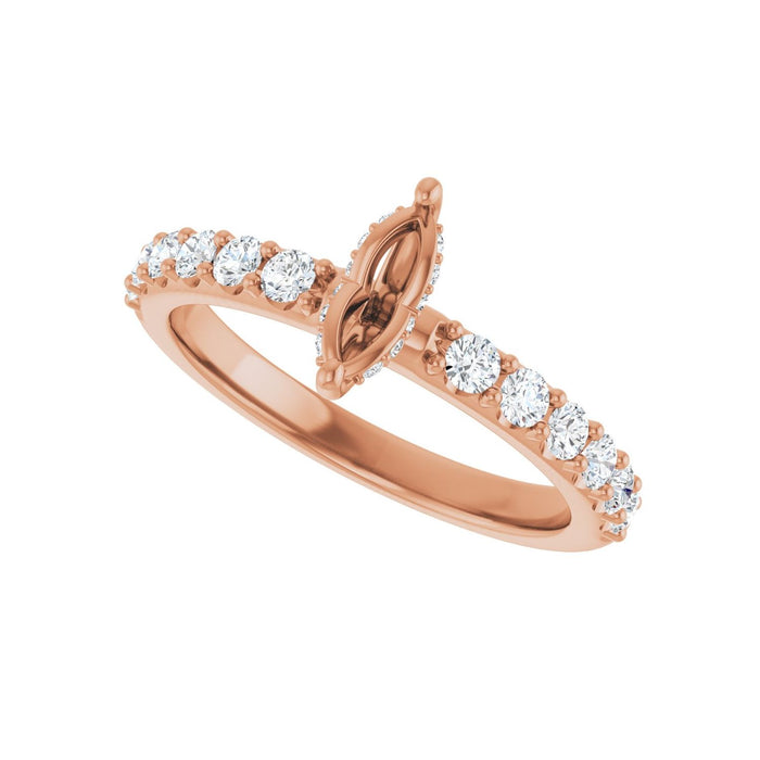 14K Rose Gold 7x 3.5 mm Marquise 1/2 CTW Lab-Grown Diamond Semi-Set Engagement Ring