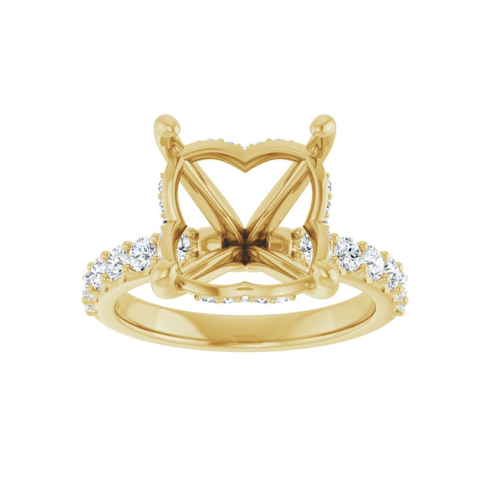 14K Yellow Gold 11x 11 mm Cushion 5/8 CTW Lab-Grown Diamond Semi-Set Engagement Ring