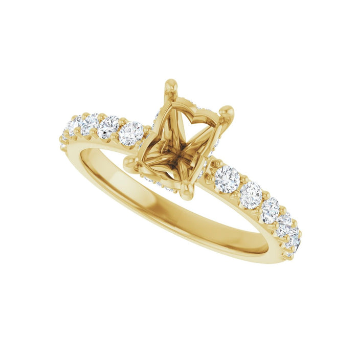 14K Yellow Gold 7x5 mm Emerald 1/2 CTW Lab-Grown Diamond Semi-Set Engagement Ring