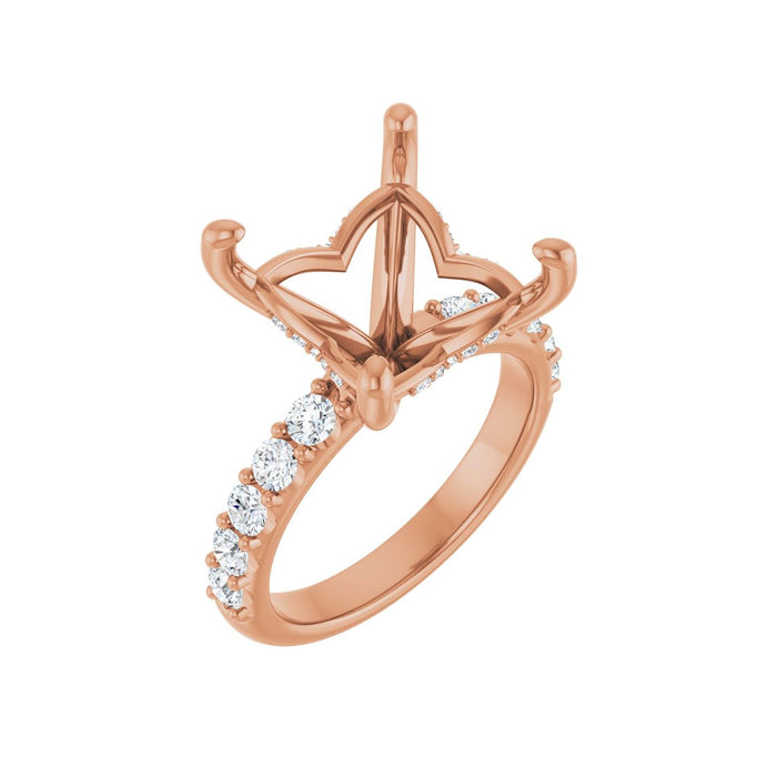 14K Rose Gold 10x 10 mm Square 3/4 CTW Lab-Grown Diamond Semi-Set Engagement Ring