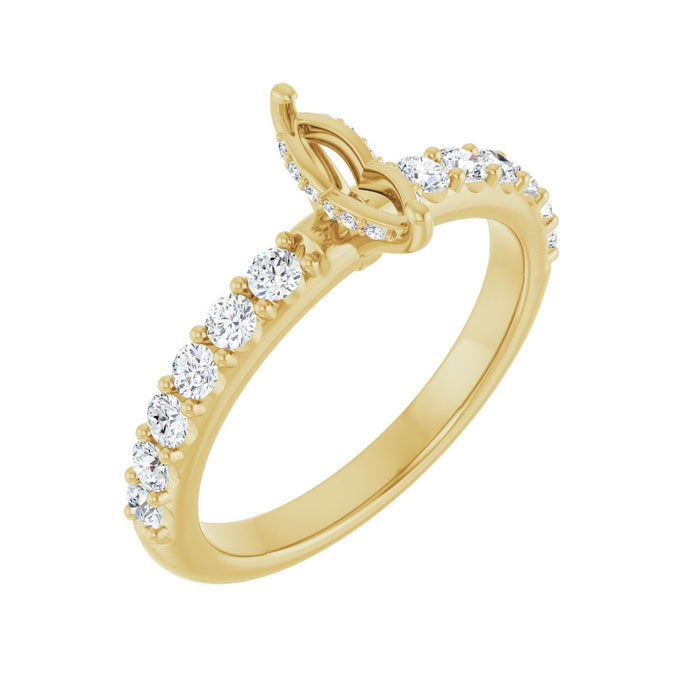 14K Yellow Gold 7x 3.5 mm Marquise 1/2 CTW Lab-Grown Diamond Semi-Set Engagement Ring