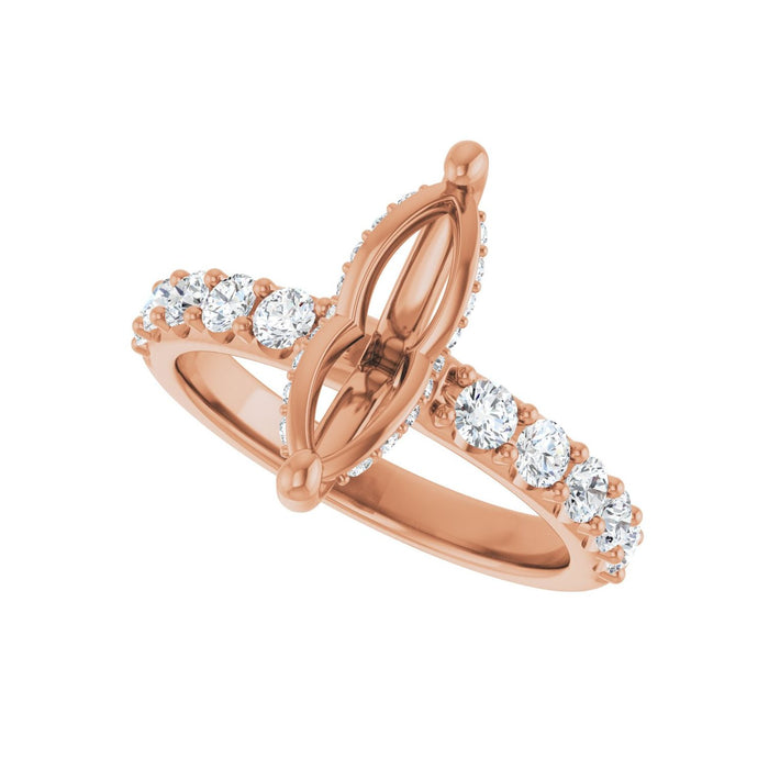 14K Rose Gold 12x 6 mm Marquise 3/4 CTW Lab-Grown Diamond Semi-Set Engagement Ring