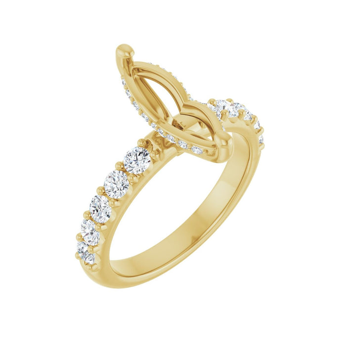 14K Yellow Gold 12x 6 mm Marquise 3/4 CTW Lab-Grown Diamond Semi-Set Engagement Ring