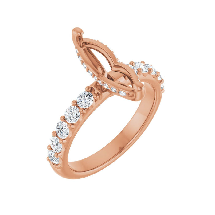 14K Rose Gold 12x 6 mm Marquise 3/4 CTW Lab-Grown Diamond Semi-Set Engagement Ring