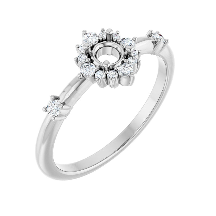 Sterling Silver 4 mm Round 1/6 CTW Lab-Grown Diamond Semi-Set Halo-Style Ring