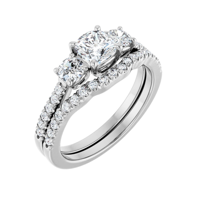 14K White Gold 5x5 mm Cushion 3/8 CTW Lab-Grown Diamond Semi-Set Engagement Ring