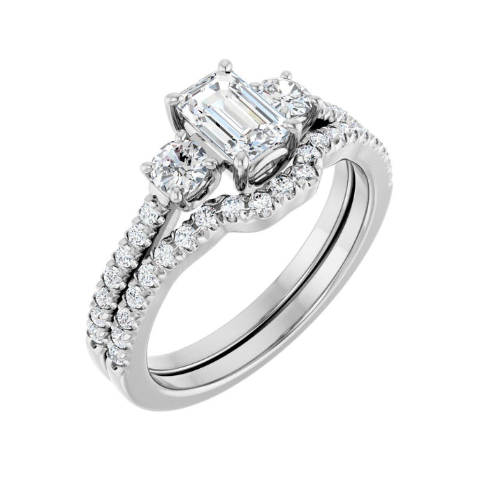 Platinum 6x4 mm Emerald 1/3 CTW Lab-Grown Diamond Semi-Set Engagement Ring