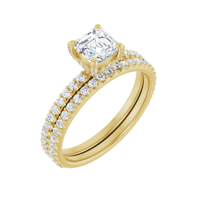 14K Yellow Gold 5x5 mm Asscher 1/4 CTW Lab Grown Diamond Semi Set Engagement Ring