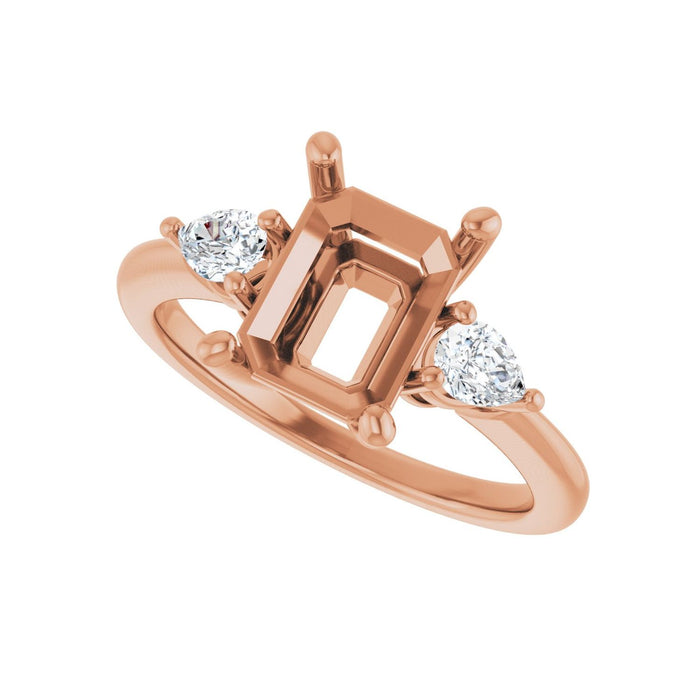 14K Rose Gold 9 x 7 mm Emerald 1/4 CTW Lab-Grown Diamond Semi-Set Engagement Ring