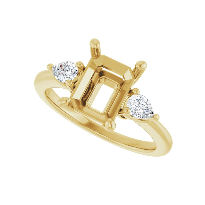 14K Yellow Gold 9 x 7 mm Emerald 1/4 CTW Lab-Grown Diamond Semi-Set Engagement Ring