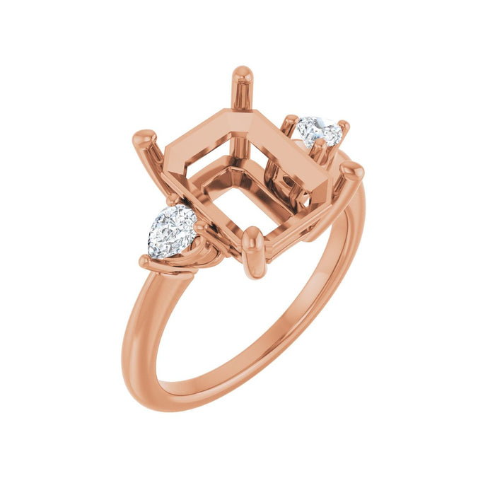 14K Rose Gold 11 x 9 mm Emerald 1/4 CTW Lab-Grown Diamond Semi-Set Engagement Ring