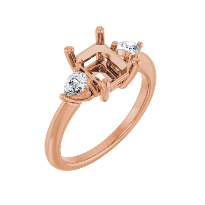 14K Rose Gold 8 x 6 mm Emerald 1/4 CTW Lab-Grown Diamond Semi-Set Engagement Ring