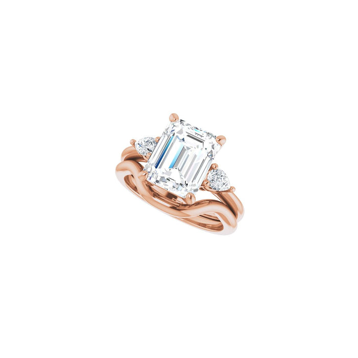 14K Rose Gold 10 x 8 mm Emerald 1/4 CTW Lab-Grown Diamond Semi-Set Engagement Ring