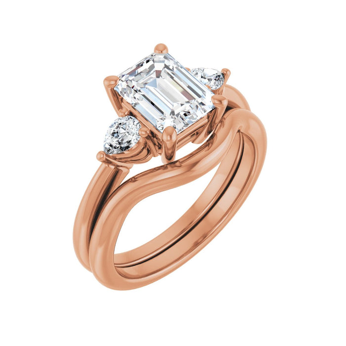 14K Rose Gold 8 x 6 mm Emerald 1/4 CTW Lab-Grown Diamond Semi-Set Engagement Ring
