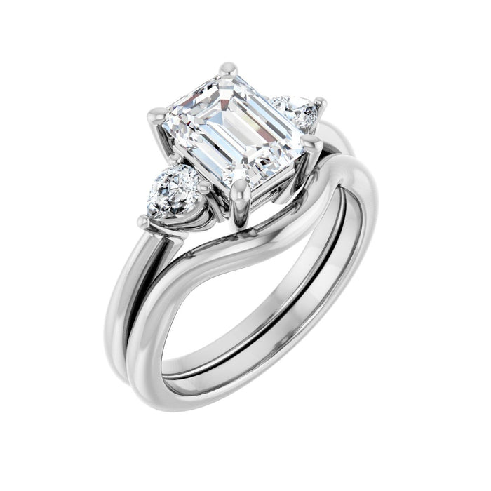 Platinum 8 x 6 mm Emerald 1/4 CTW Lab-Grown Diamond Semi-Set Engagement Ring