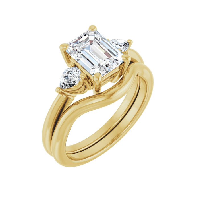 14K Yellow Gold 8 x 6 mm Emerald 1/4 CTW Lab-Grown Diamond Semi-Set Engagement Ring