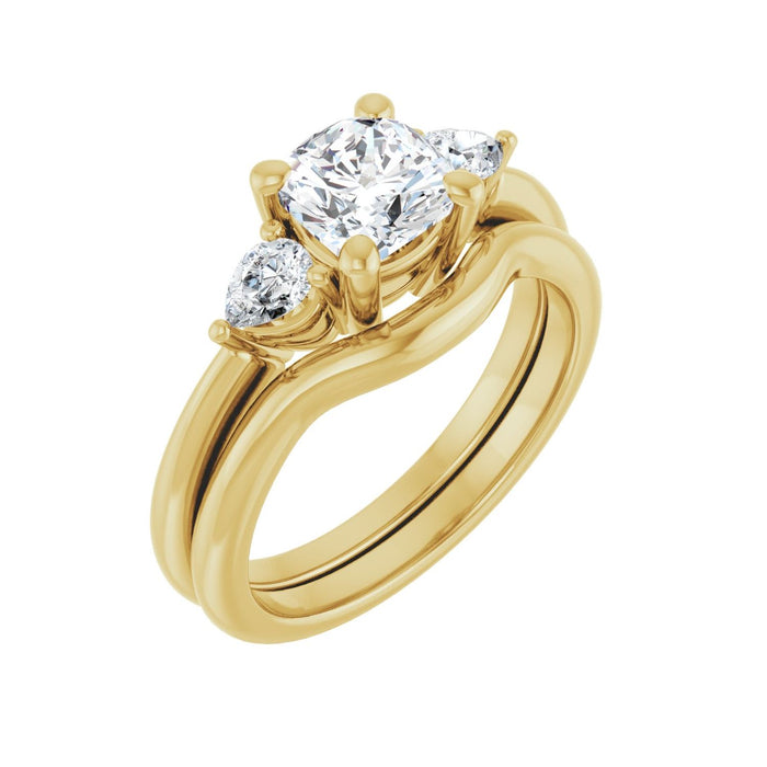 14K Yellow Gold 6 x 6 mm Cushion 1/4 CTW Lab-Grown Diamond Semi-Set Engagement Ring