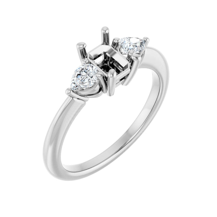 14K White Gold 6 x 4 mm Emerald 1/4 CTW Lab-Grown Diamond Semi-Set Engagement Ring