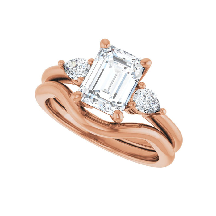14K Rose Gold 8 x 6 mm Emerald 1/4 CTW Lab-Grown Diamond Semi-Set Engagement Ring