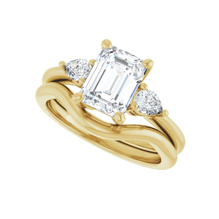 14K Yellow Gold 8 x 6 mm Emerald 1/4 CTW Lab-Grown Diamond Semi-Set Engagement Ring