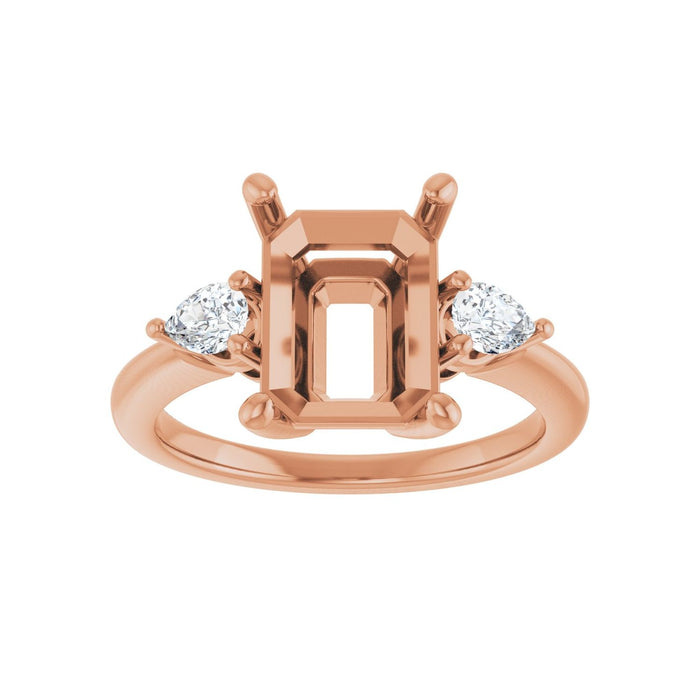 14K Rose Gold 10 x 8 mm Emerald 1/4 CTW Lab-Grown Diamond Semi-Set Engagement Ring