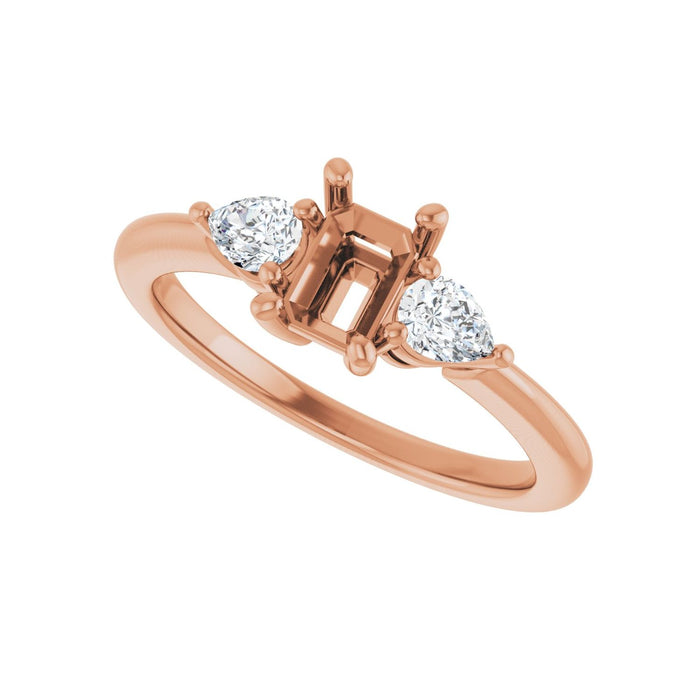 14K Rose Gold 6 x 4 mm Emerald 1/4 CTW Lab-Grown Diamond Semi-Set Engagement Ring