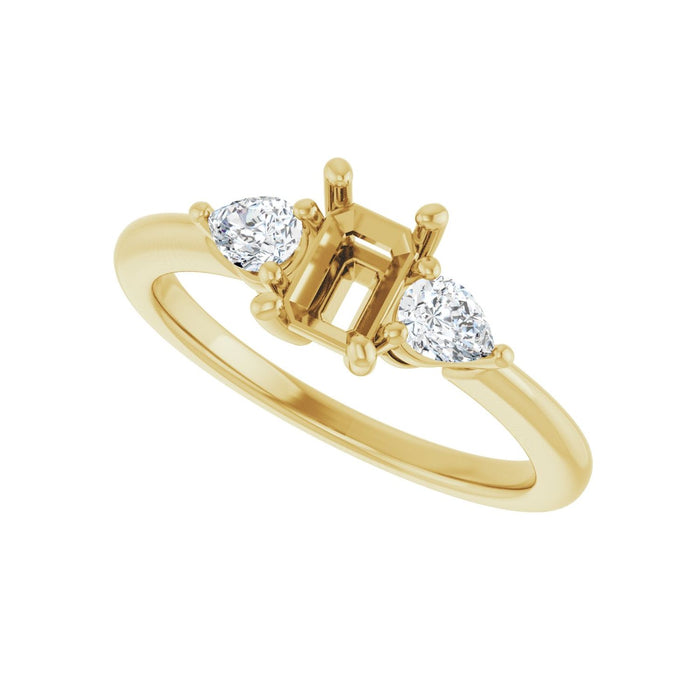 14K Yellow Gold 6 x 4 mm Emerald 1/4 CTW Lab-Grown Diamond Semi-Set Engagement Ring