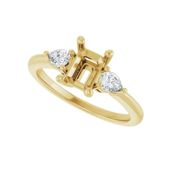 14K Yellow Gold 7 x 5 mm Emerald 1/4 CTW Lab-Grown Diamond Semi-Set Engagement Ring