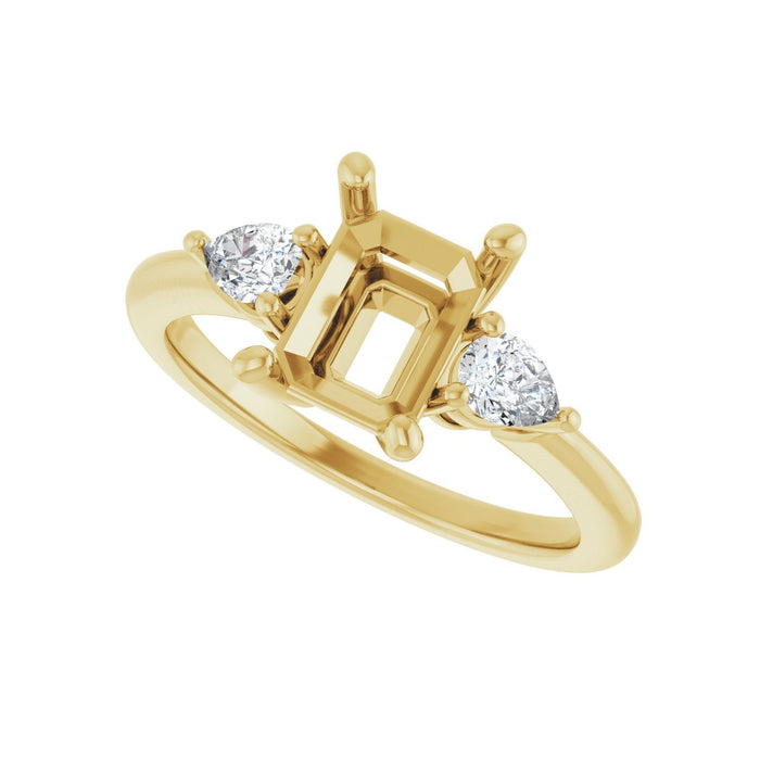 14K Yellow Gold 8 x 6 mm Emerald 1/4 CTW Lab-Grown Diamond Semi-Set Engagement Ring