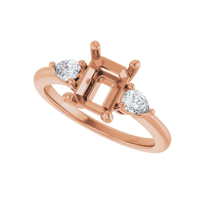14K Rose Gold 8 x 6 mm Emerald 1/4 CTW Lab-Grown Diamond Semi-Set Engagement Ring