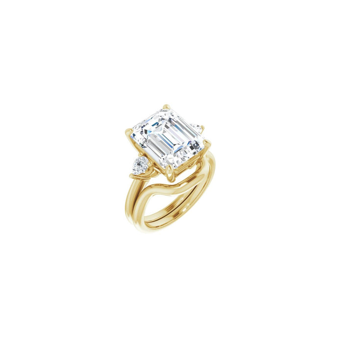 14K Yellow Gold 12 x 10 mm Emerald 1/4 CTW Lab-Grown Diamond Semi-Set Engagement Ring