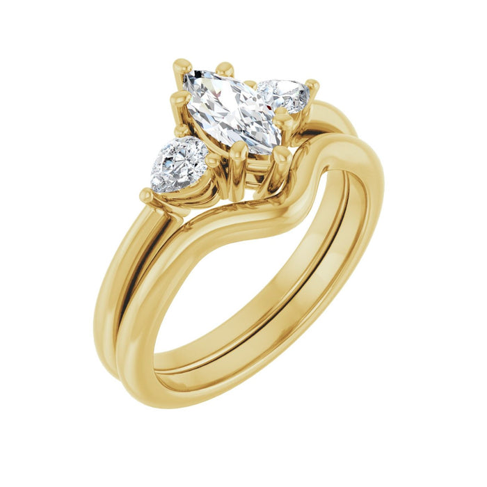 14K Yellow Gold 8 x 4 mm Marquise 1/4 CTW Lab-Grown Diamond Semi-Set Engagement Ring