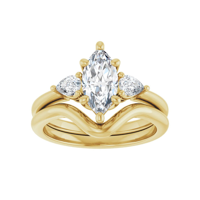 14K Yellow Gold 10 x 5 mm Marquise 1/4 CTW Lab-Grown Diamond Semi-Set Engagement Ring