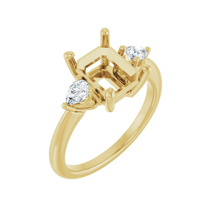 14K Yellow Gold 9 x 7 mm Emerald 1/4 CTW Lab-Grown Diamond Semi-Set Engagement Ring
