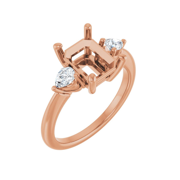 14K Rose Gold 9 x 7 mm Emerald 1/4 CTW Lab-Grown Diamond Semi-Set Engagement Ring